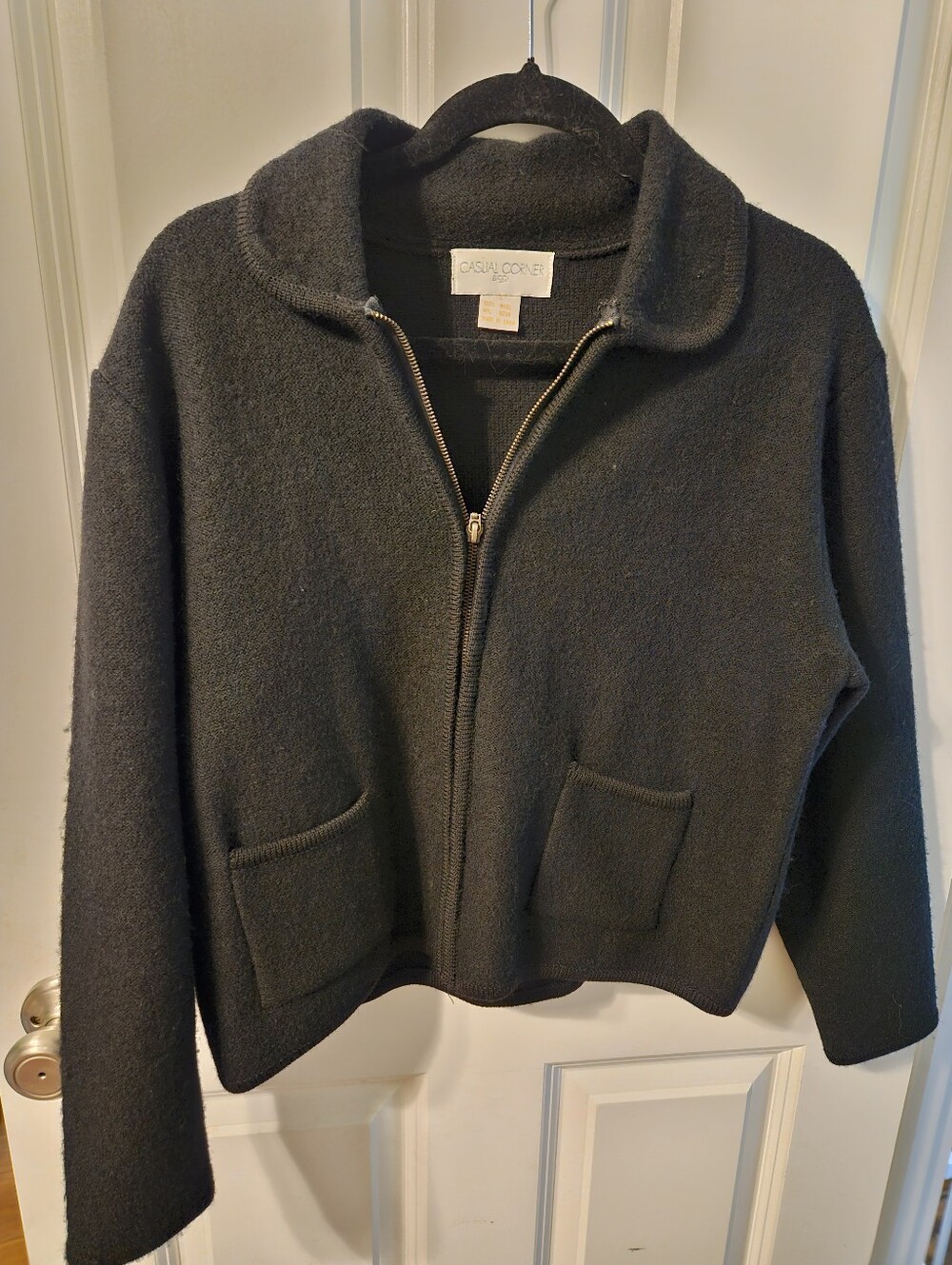 Casual Corner 90's Wool Black Zip-Up Bomber Jacket